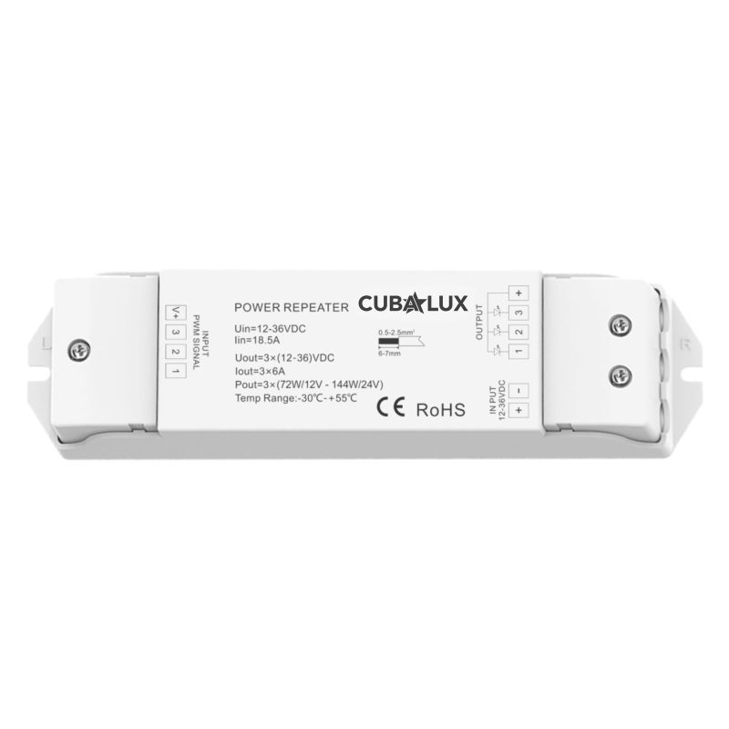 Ενισχυτής σήματος για ταινίες led RGB/CCT 3x6A 5/36Vdc -  Τεμ.