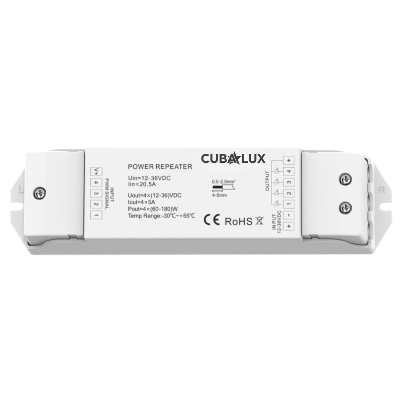 Ενισχυτής σήματος για ταινίες led RGB/RGBW/CCT 4x5A 12/36Vdc -  Τεμ.