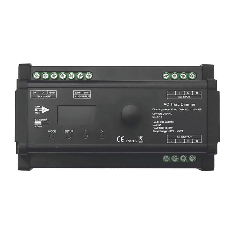 AC TRIAC DMX Dimmer Ράγας 6A (RF, 0/1-10V, Manual, DMX512) 230VAC -  Τεμ.