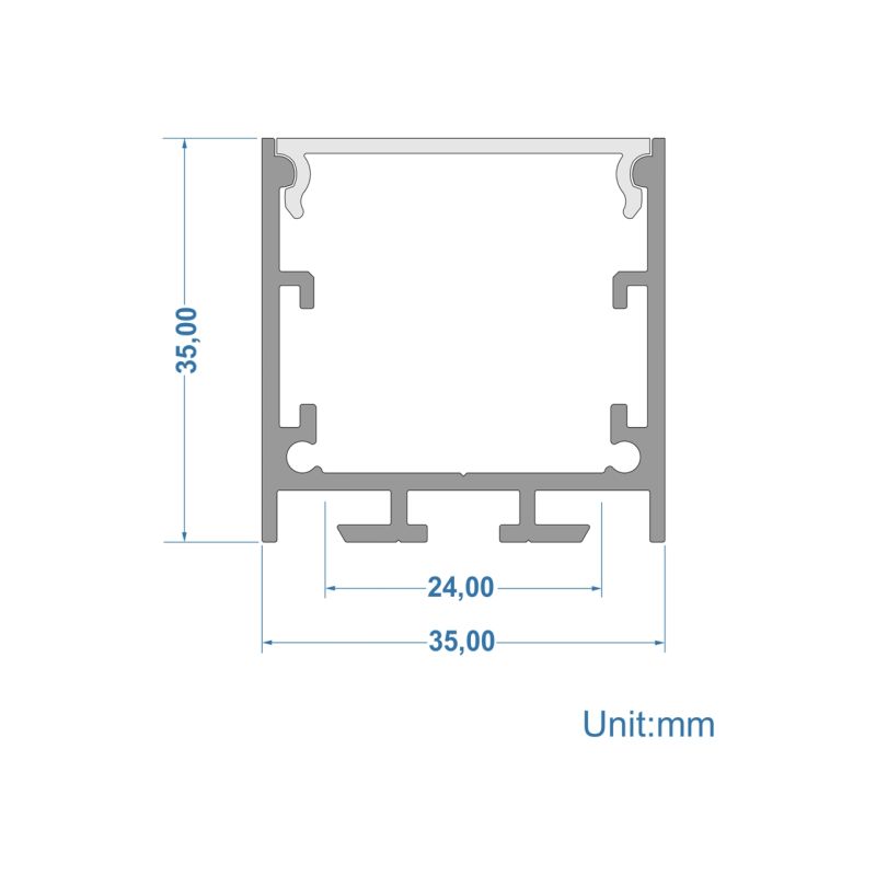 Προφίλ Π μεγάλο 35mmx35mm ασημί 2m -  Τεμ.