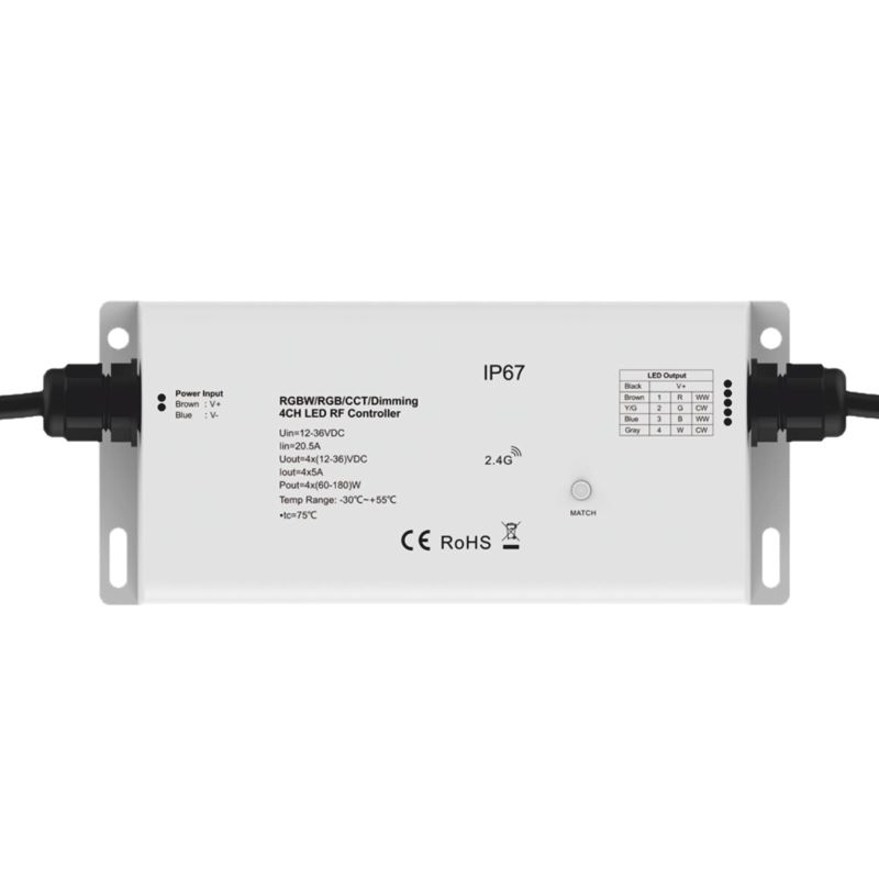 Multi Dimmer Controller IP67 RF-Push Button RGBW/RGB/CCT/DIM 4x5A 12-24Vdc -  Τεμ.