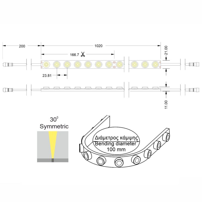 Ταινία LED Jazz flexible wall washer 18 Watt/m φακός 30 CRI90 IP67 2700K 1m -  Τεμ.