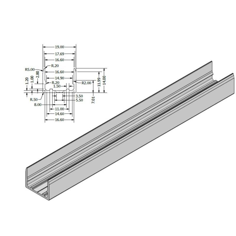 Προφίλ αλουμινίου 1 μέτρο για Neon flex 16x16mm -  Τεμ.