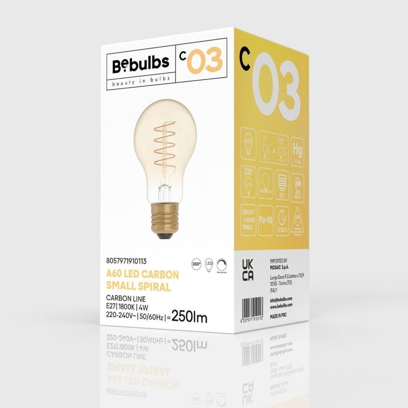 Λάμπα LED Μελί γλόμπος με σπιράλ νήμα, A60 4W 250Lm E27 1800K Dim -  Τεμ.