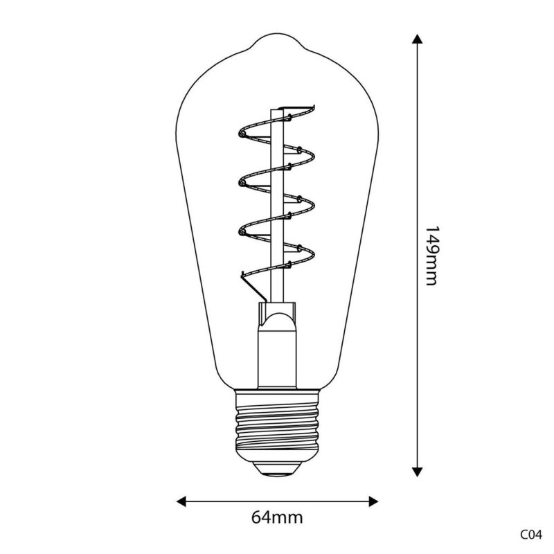 Λάμπα LED Μελί αχλάδι με σπιράλ νήμα ST64 4W 250Lm E27 1800K Dim -  Τεμ.