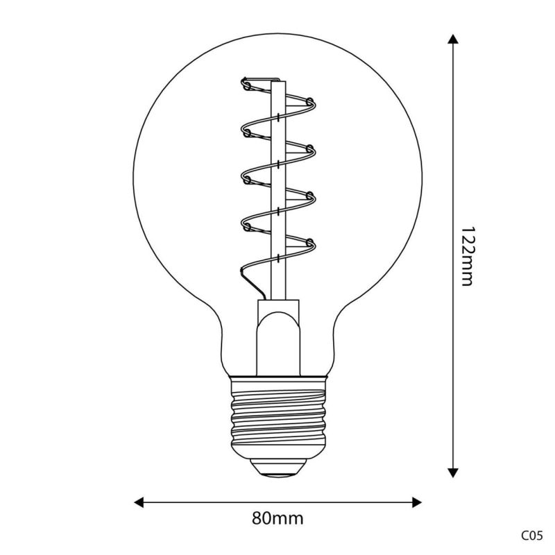 Λάμπα LED Μελί γλόμπος με σπιράλ νήμα G80 4W 250Lm E27 1800K Dim -  Τεμ.