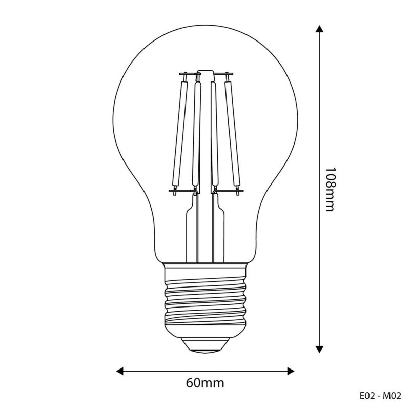 Λάμπα LED Διαφανής γλόμπος A60, 4W, 470Lm, E27, 2700K - E02 -  Τεμ.