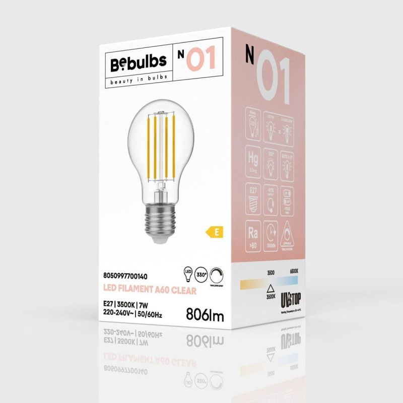 Λάμπα LED Διαφανής Drop A60 7W, 806Lm, E27, 3500K DIM -  Τεμ.