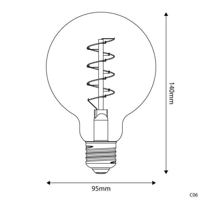 Λάμπα LED Μελί γλόμπος, με σπιράλ νήμα,  G95, 4W 250Lm E27 1800K DIM -  Τεμ.