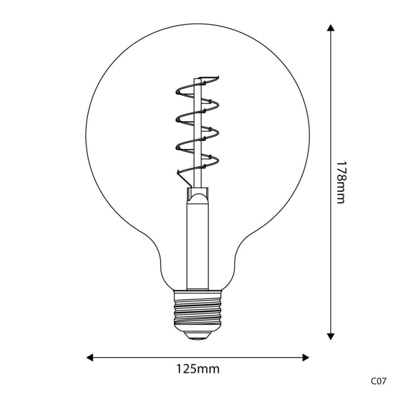 Λάμπα LED Μελί γλόμπος, με σπιράλ νήμα,  G125, 4W 250Lm E27 1800K DIM -  Τεμ.