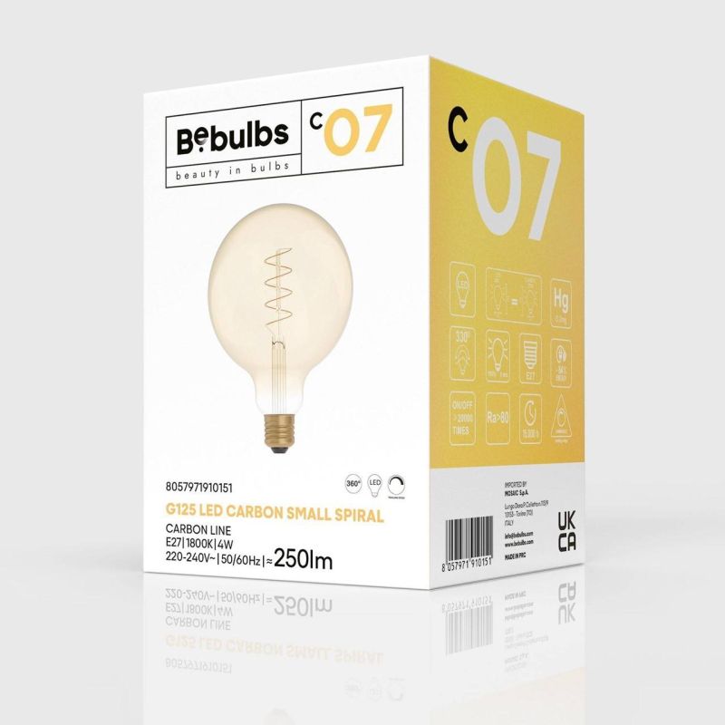 Λάμπα LED Μελί γλόμπος, με σπιράλ νήμα,  G125, 4W 250Lm E27 1800K DIM -  Τεμ.