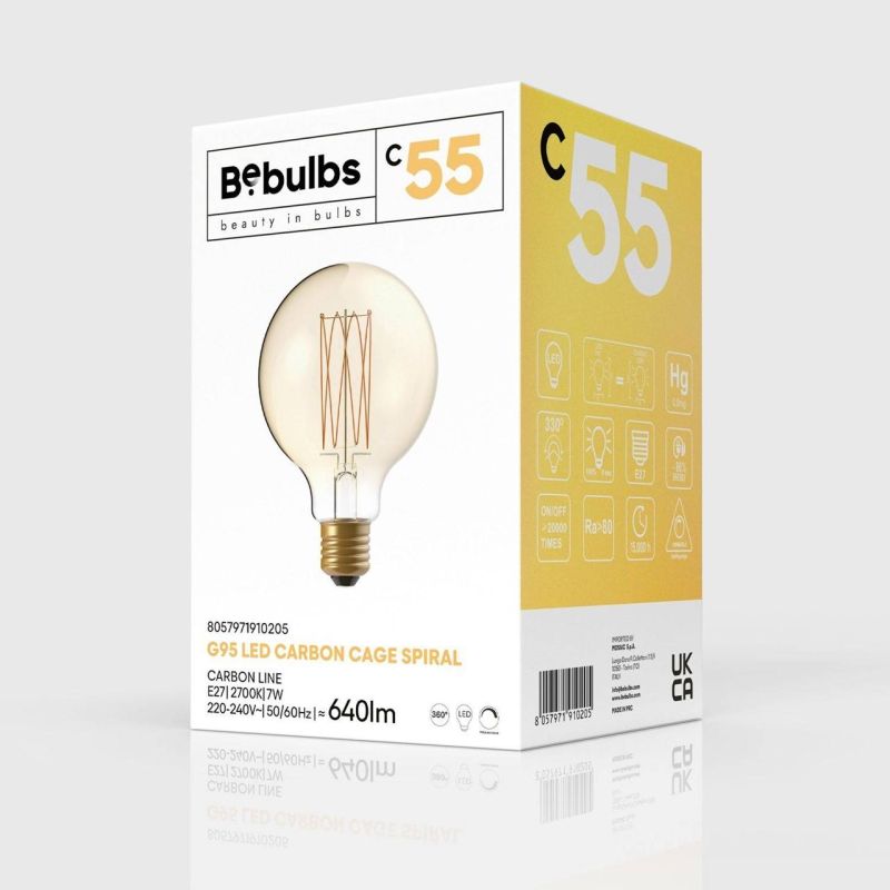 Λάμπα LED Μελί γλόμπος, με νήμα Cage,  G95 7W 640Lm E27 2700K DIM -  Τεμ.