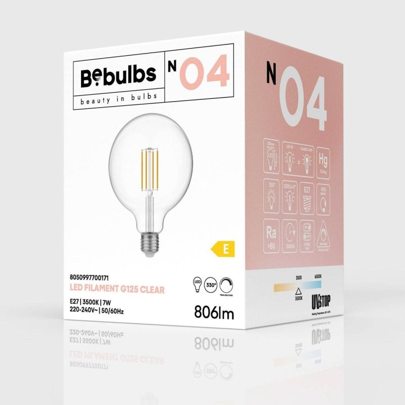 Λάμπα LED Διαφανής γλόμπος, G125, 7W, 806Lm, E2,7 3500K DIM -  Τεμ.