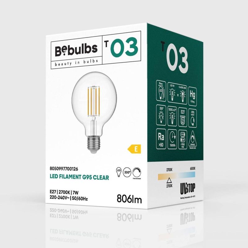 Transparent LED bulb Globo G95 7W 806Lm E27 2700K Dimmable