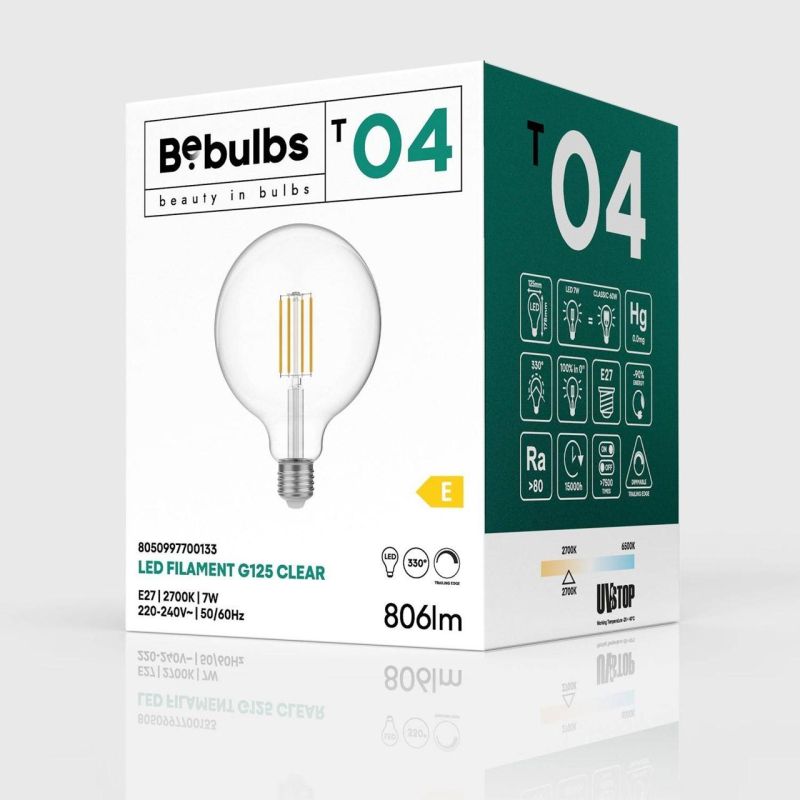Λάμπα LED Διαφανής γλόμπος, G125 7W 806Lm E27 2700K DIM -  Τεμ.