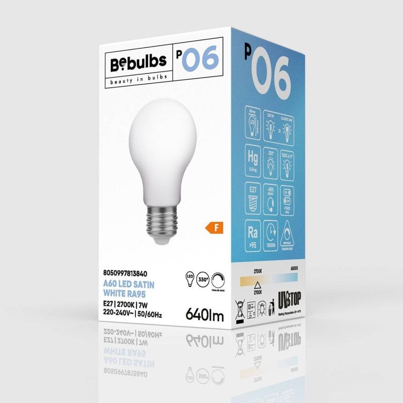 LED Porcelain Effect Bulb CRI 95 A60 7W 640Lm E27 2700K Dimmable
