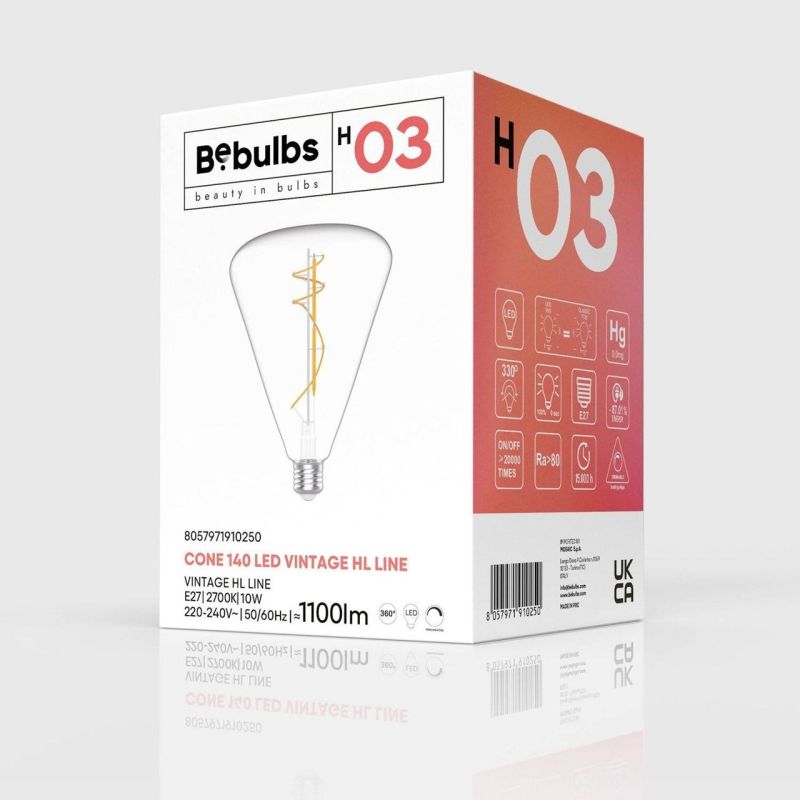 Transparent LED Bulb Cone 140 10W 1100Lm E27 2700K Dimmable