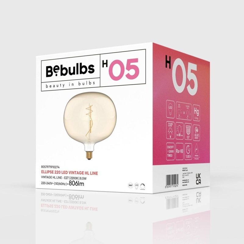 Golden Ellipse 220 LED Bulb 8,5W 806Lm E27 2200K,  Dimmable