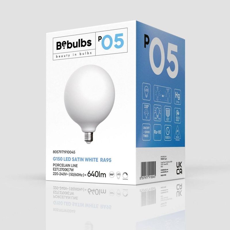 Λάμπα LED με εφέ πορσελάνης γλόμπος, CRI 95, G150, 7W, 640Lm, E27, 2700K,\nDIM -  Τεμ.