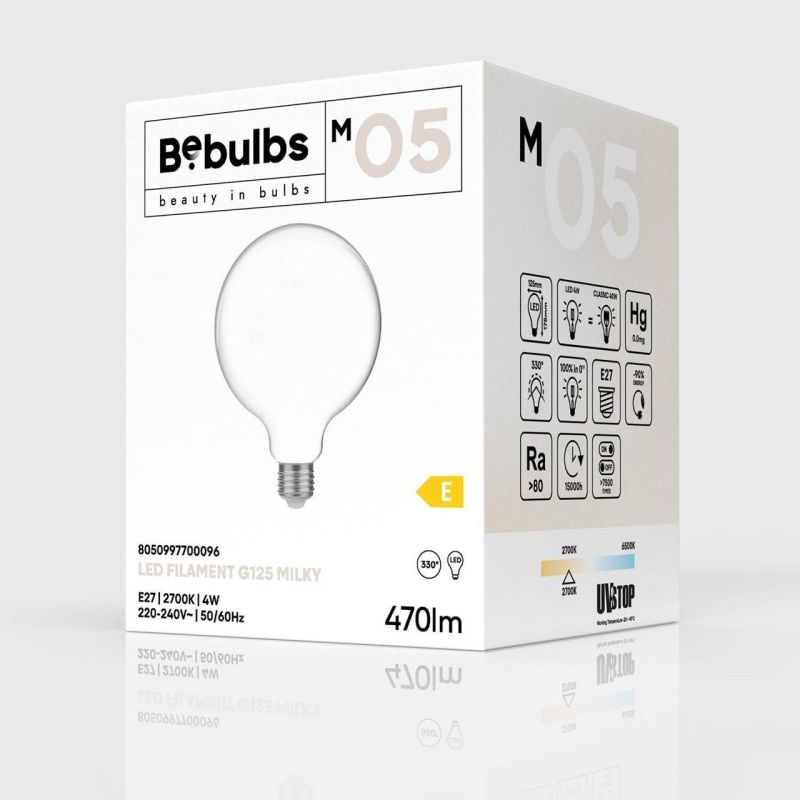 Λάμπα LED Γαλακτερή, γλόμπος G125 4W 470Lm E27 2700K - M05 -  Τεμ.