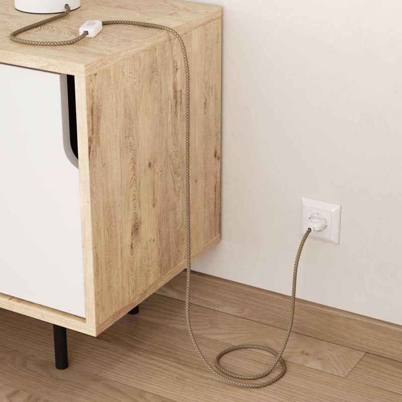 Round Electric Cable covered by Colored Bark Lozanga Cotton and Natural Linen RD63, 2x0,75