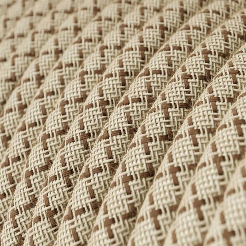 Round Electric Cable covered by Colored Bark Lozanga Cotton and Natural Linen RD63, 2x0,75