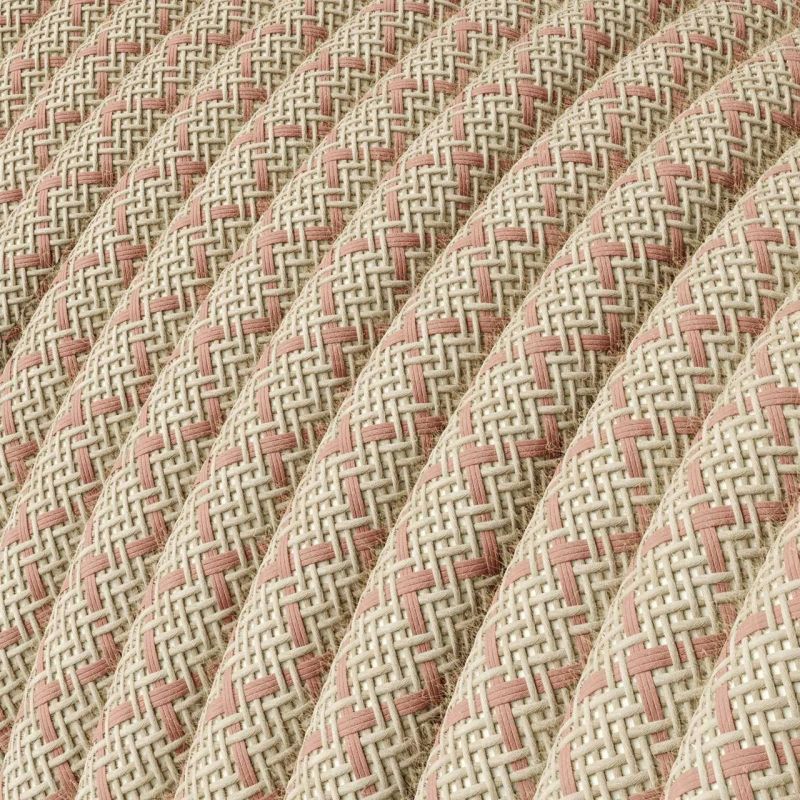 Round Electric Cable covered by Ancient Pink Lozanga Cotton and Natural Linen RD61, 2x0,75