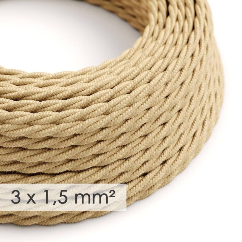 Στριφτό Υφασμάτινο καλώδιο 3x1,50mm, Φυσικό Σχοινί Γιούτα TN06 -  Μέτρ