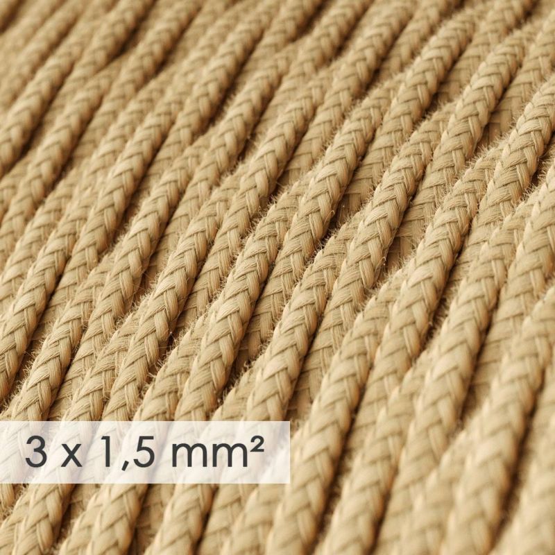 Στριφτό Υφασμάτινο καλώδιο 3x1,50mm, Φυσικό Σχοινί Γιούτα TN06 -  Μέτρ