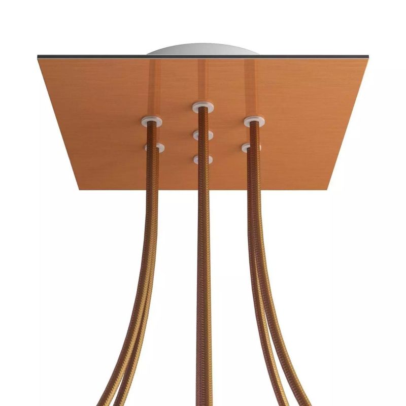 Square Rose-One 7-hole and 4 side holes ceiling rose, 200 mm, Satin Copper Dibond