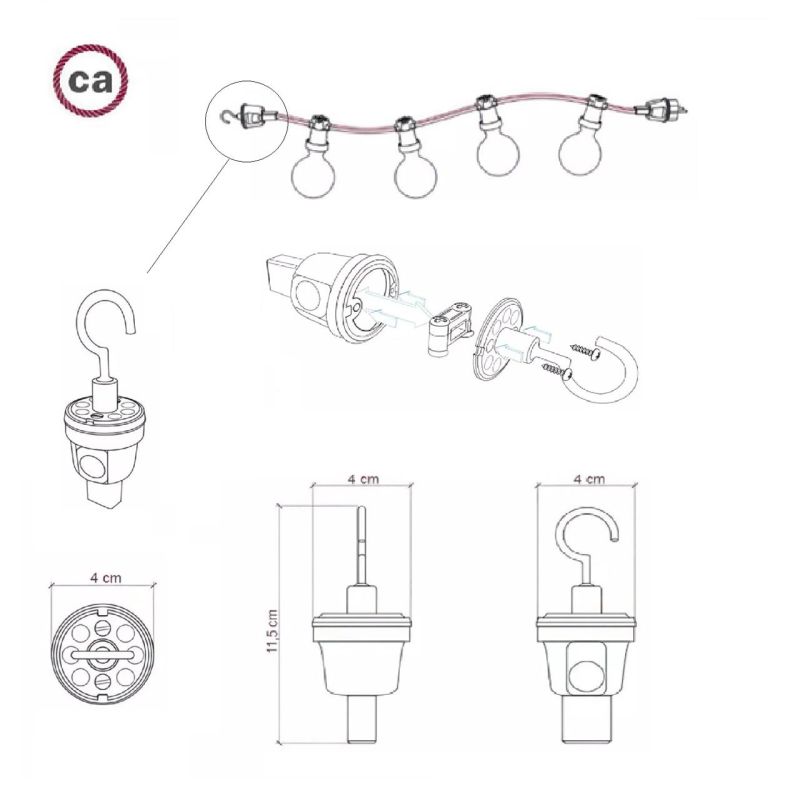 Hook for Lumet String Lights, black, IP44.