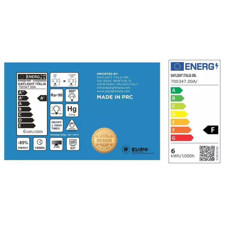 Λάμπα LED Dash D170 Οπάλ Αμμοβολή, με Νήμα σχήματος Χ, Filament 6W E27 Dim 2700K -  Τεμ.