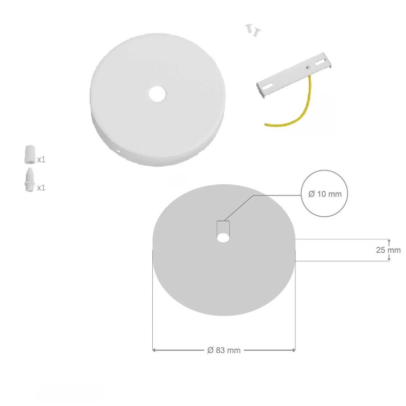 Ροζέτα Φωτιστικού Μεταλλική Mini 8,3cm με 1 τρύπα και κωνικό στήριγμα καλωδίου, Λευκό ματ -  Τεμ.