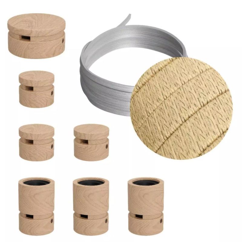 FILE DIY Kit- 5m πλακέ καλώδιο γιρλάντας φυσικό σκοινί γιούτα CN06 και 7 ξύλινα αξεσουάρ -  Τεμ.