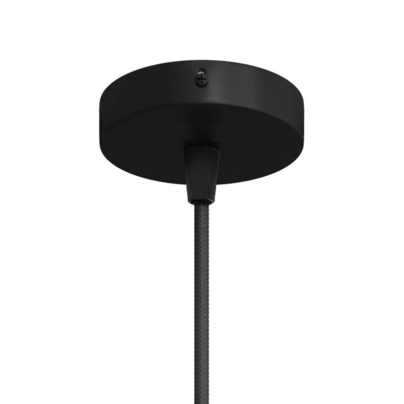 Ροζέτα Φωτιστικού Μεταλλική Mini 8,3cm με 1 τρύπα και στήριγμα καλωδίου Κωνικό, Μαύρη -  Τεμ.