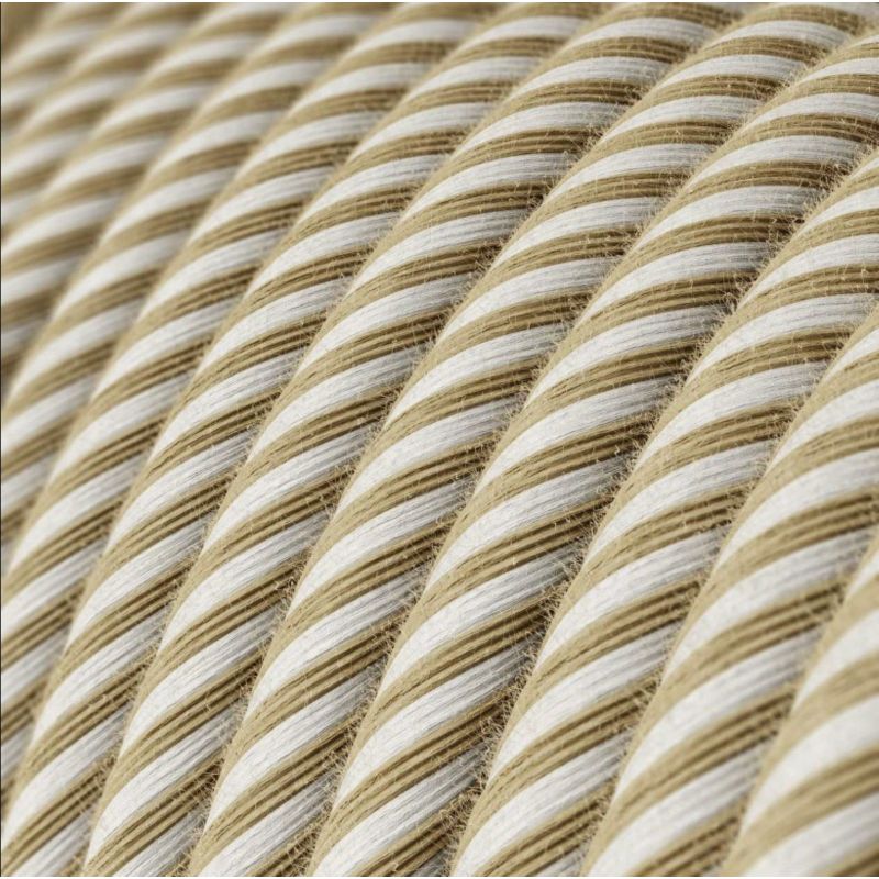 Στρόγγυλο Υφασμάτινο καλώδιο Vertigo - ERN07 3x0,75, Ριγέ Φυσική Τριχιά - Λευκό -  Μέτρ