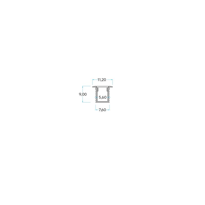 Σετ Προφίλ Χωνευτό Ασημί 9x5,6 με Κάλυμμα OPAL (2m) -  Τεμ.