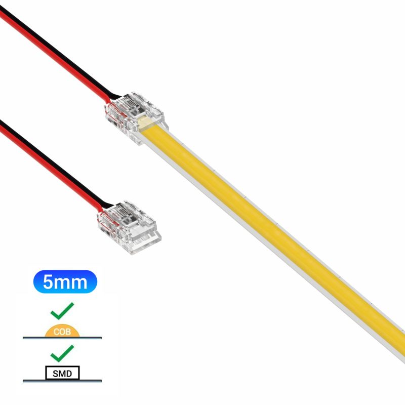 Κονέκτορας παροχής IP20/65 με καλώδιο 15cm για μονόχρωμη ταινία led SMD/COB πλάτους 5mm -  Τεμ.