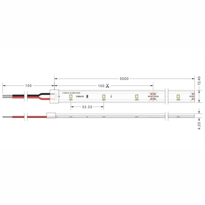 Ταινία LED TΩRA 6 Watt/m 12V CRI80 IP67 30 LED/m 6000K 5m -  Τεμ.