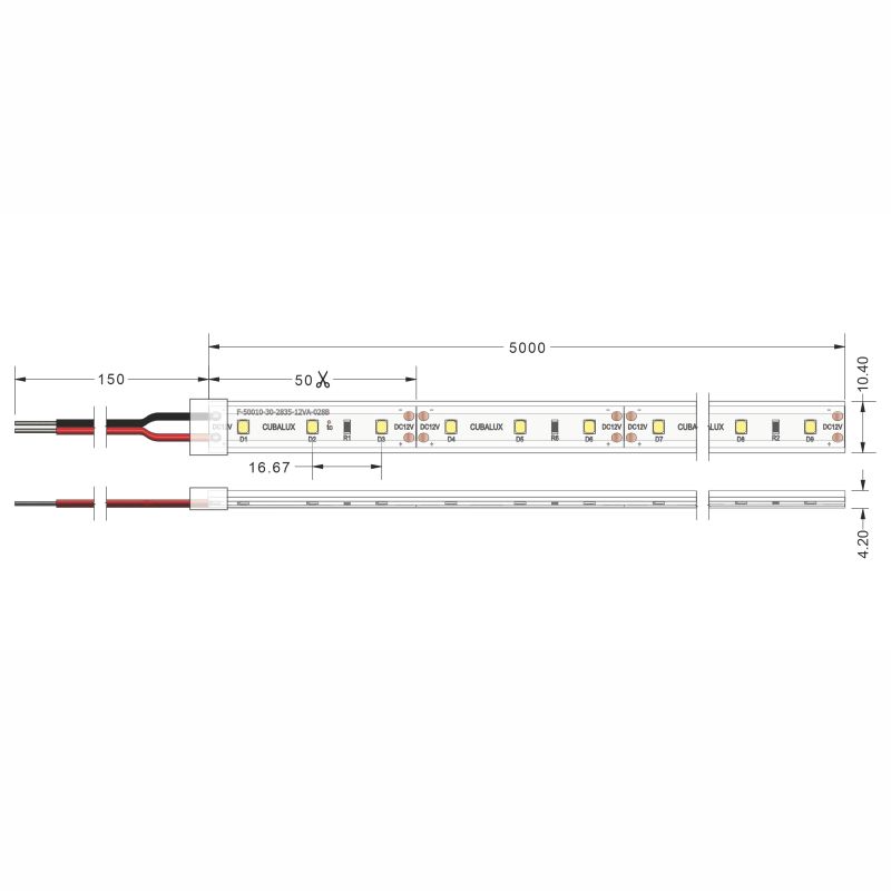 Ταινία LED TΩRA 12 Watt/m 12V CRI80 IP67 60 LED/m 3000K 5m -  Τεμ.