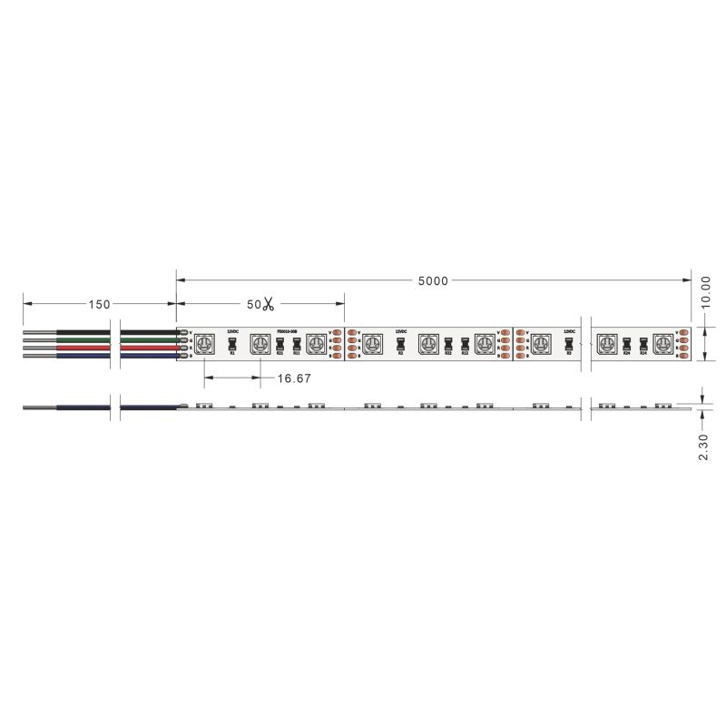 Ταινία LED TΩRA RGB 14,4 Watt/m 12V IP20 60 LED/m 5m -  Τεμ.