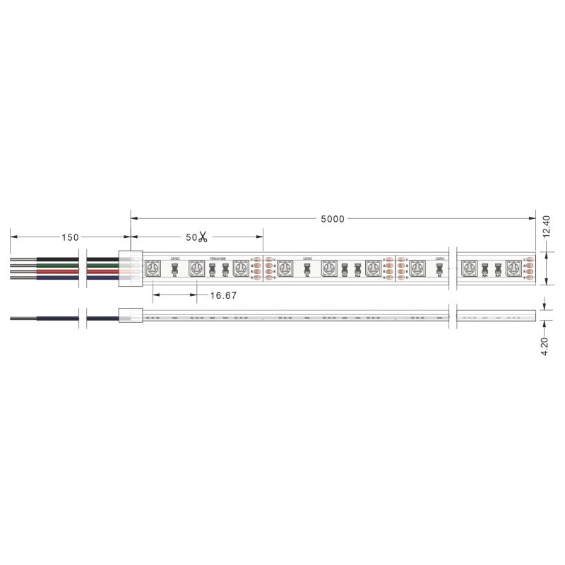 Ταινία LED TΩRA RGB 14,4 Watt/m 12V IP67 60 LED/m 5m -  Τεμ.