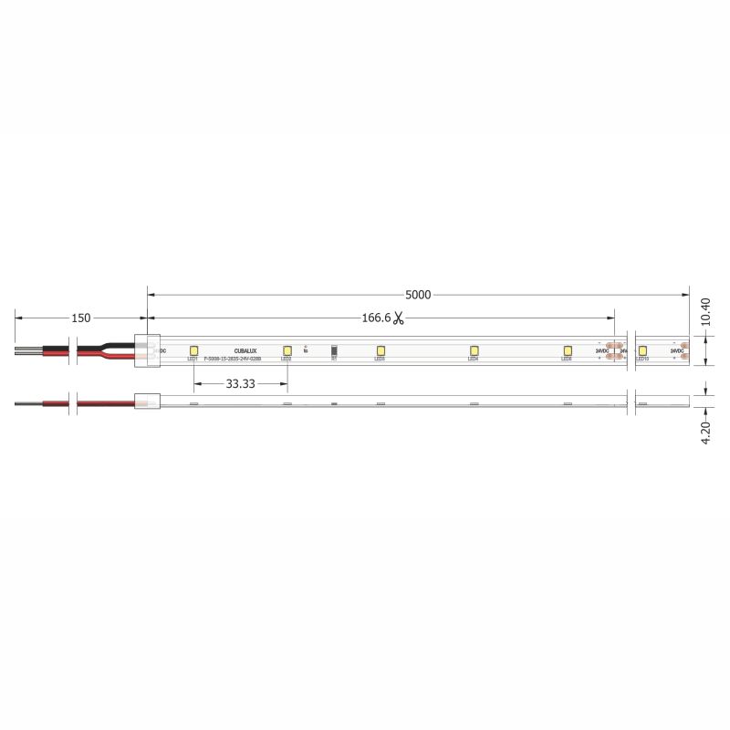 Ταινία LED TΩRA 6 Watt/m 24V CRI80 IP67 30 LED/m 3000K 5m -  Τεμ.