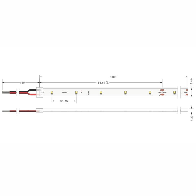 Ταινία LED TΩRA 6 Watt/m 24V CRI80 IP68 30 LED/m 7500K 5m -  Τεμ.