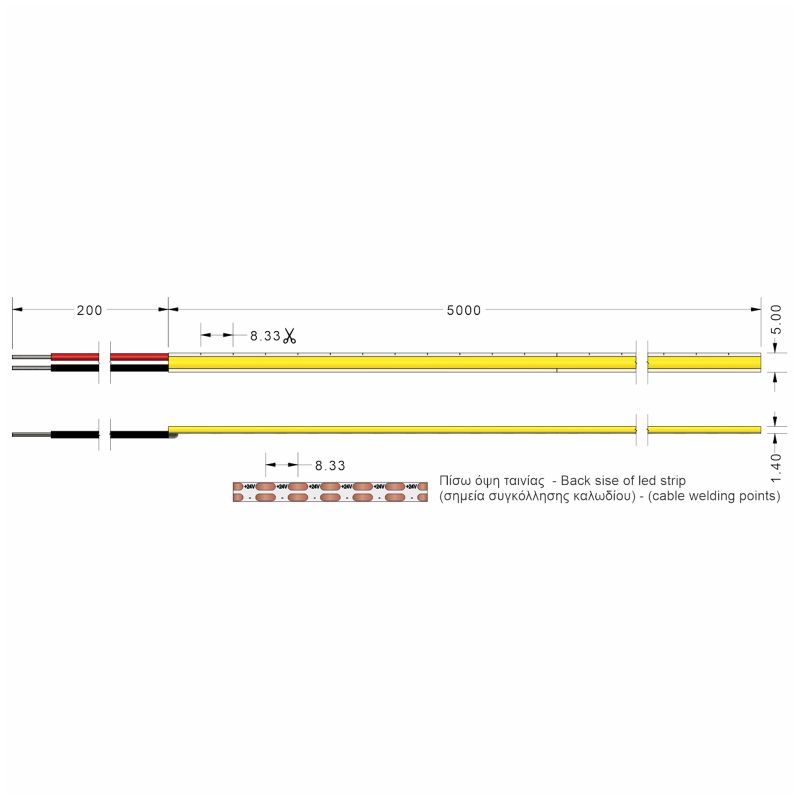 Ταινία LED TΩRA COB 3 Watt/m 24V CRI90 IP20 480 LED/m 6000K 5m -  Τεμ.