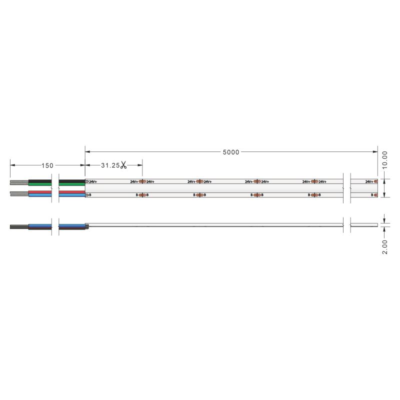 Ταινία LED TΩRA COB 14 Watt/m RGB 24V IP20 768 led/m 5m -  Τεμ.