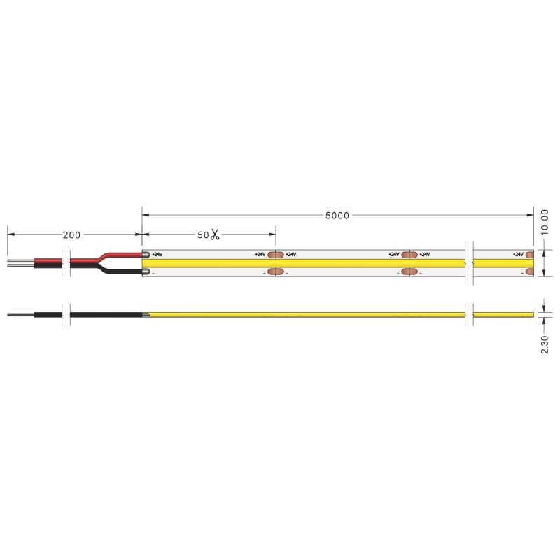 Ταινία LED TΩRA COB 12 Watt/m 24V CRI90 IP20 480 led/m 2700K 5m (10mm) -  Τεμ.