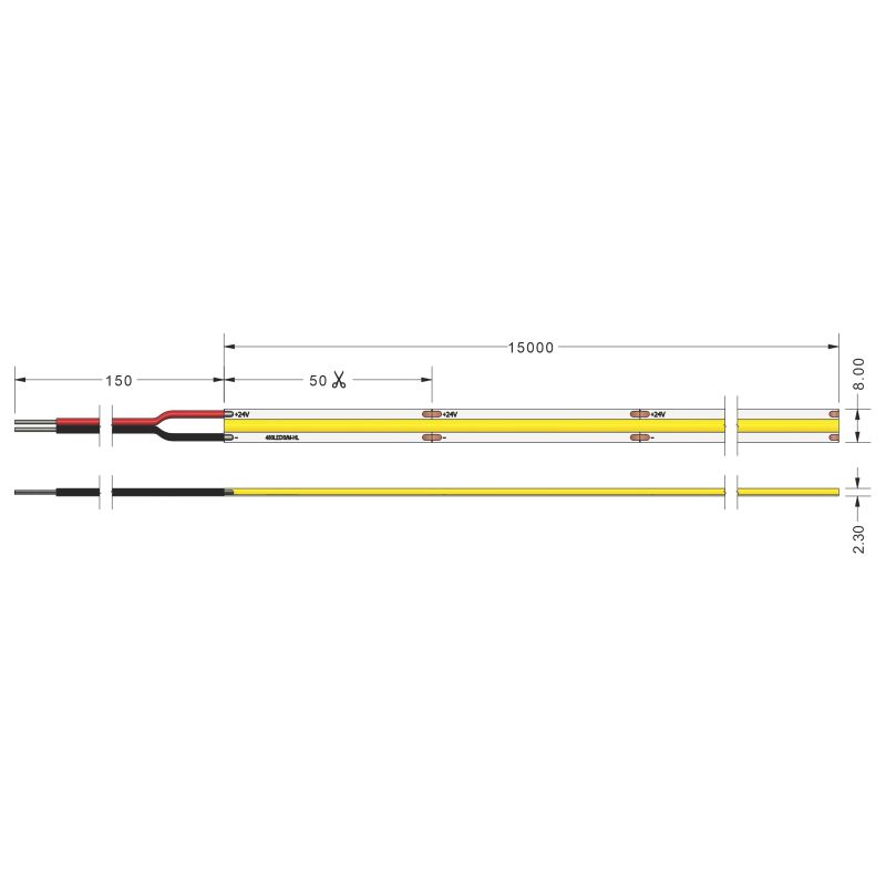 Ταινία LED TΩRA COB IC 7 Watt/m 24V CRI90 IP20 480 led/m 6000K 15m (8mm) -  Τεμ.