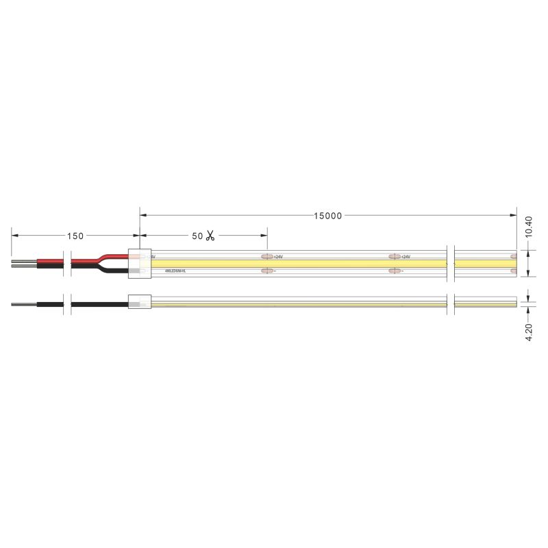 Ταινία LED TΩRA COB IC 7 Watt/m 24V CRI90 IP67 480 led/m 2700K 15m (10,4mm) -  Τεμ.
