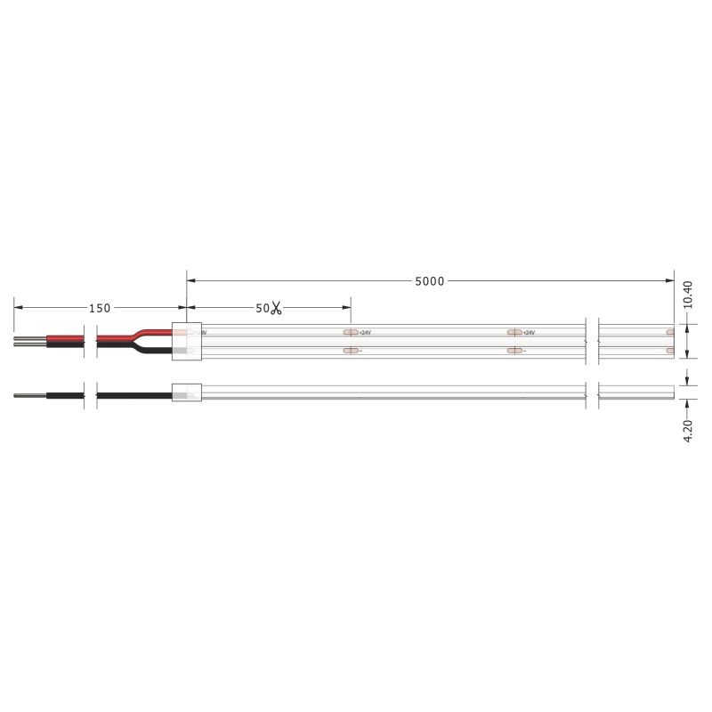 Ταινία LED TΩRA COB 11 Watt/m 24V IP67 480 led/m ΠΡΑΣΙΝΟ 5m (10,4mm) -  Τεμ.